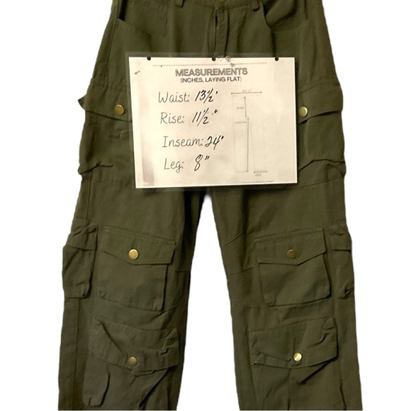 Cargo Pant Army Green SZ S Men Unisex Multi Pockets Streetwear Collegecore - Picture 7 of 7